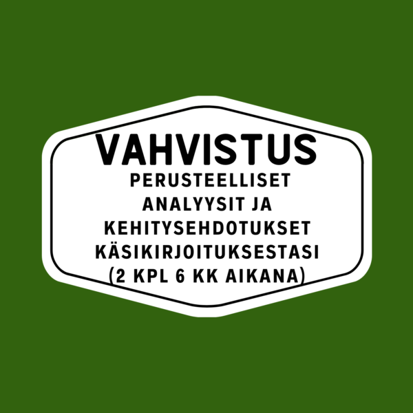 2) VAHVISTUS - Perusteelliset arviot ja kehitysehdotukset käsikirjoituksestasi (2 kpl)